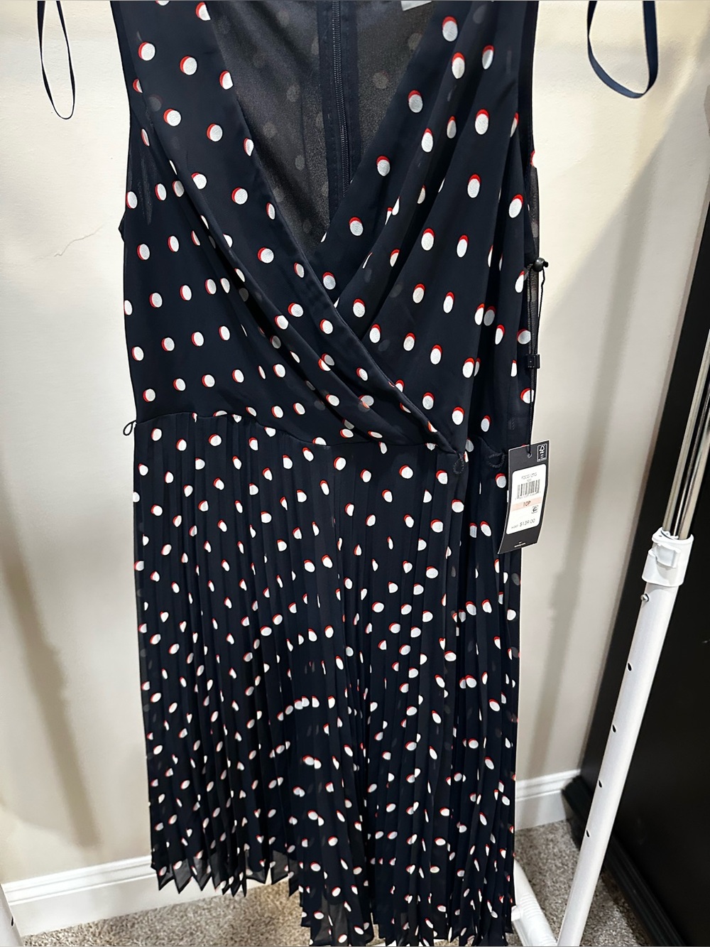 Tommy Hilfiger Women's Navy Polka Dot Pleated Wrap Dress - NWT